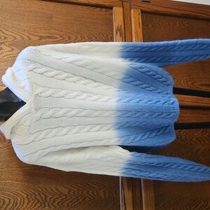 FRANCESCA'S White and Blue Dip Dye Cable Knit Hooded Sweater - M
